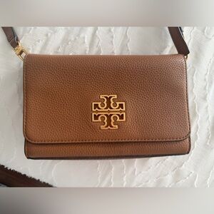 Tory Burch Pebbled Leather Crossbody in Cognac with Gold Logo